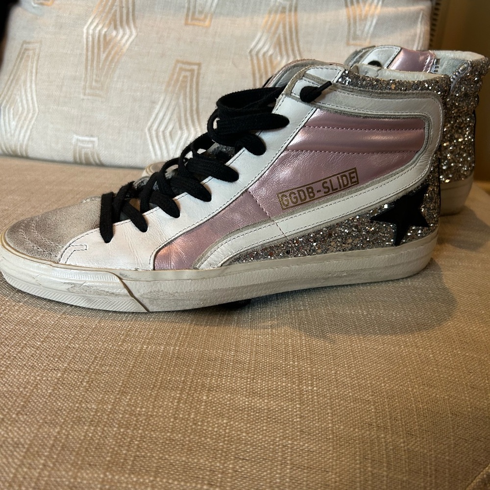 Golden Goose Pink  and Silver Glitter High-Top Sneakers - Fits Women Size 10